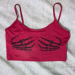 shein red skeleton crop top